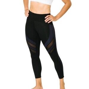 NWT Zyia Active Black & Blue Mesh Luxe Leggings 7/8 Length Women’s Size 0 | XXS